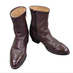 Long Haul western boots men's 9.5W burgundy-ish brown leather side zip point toe